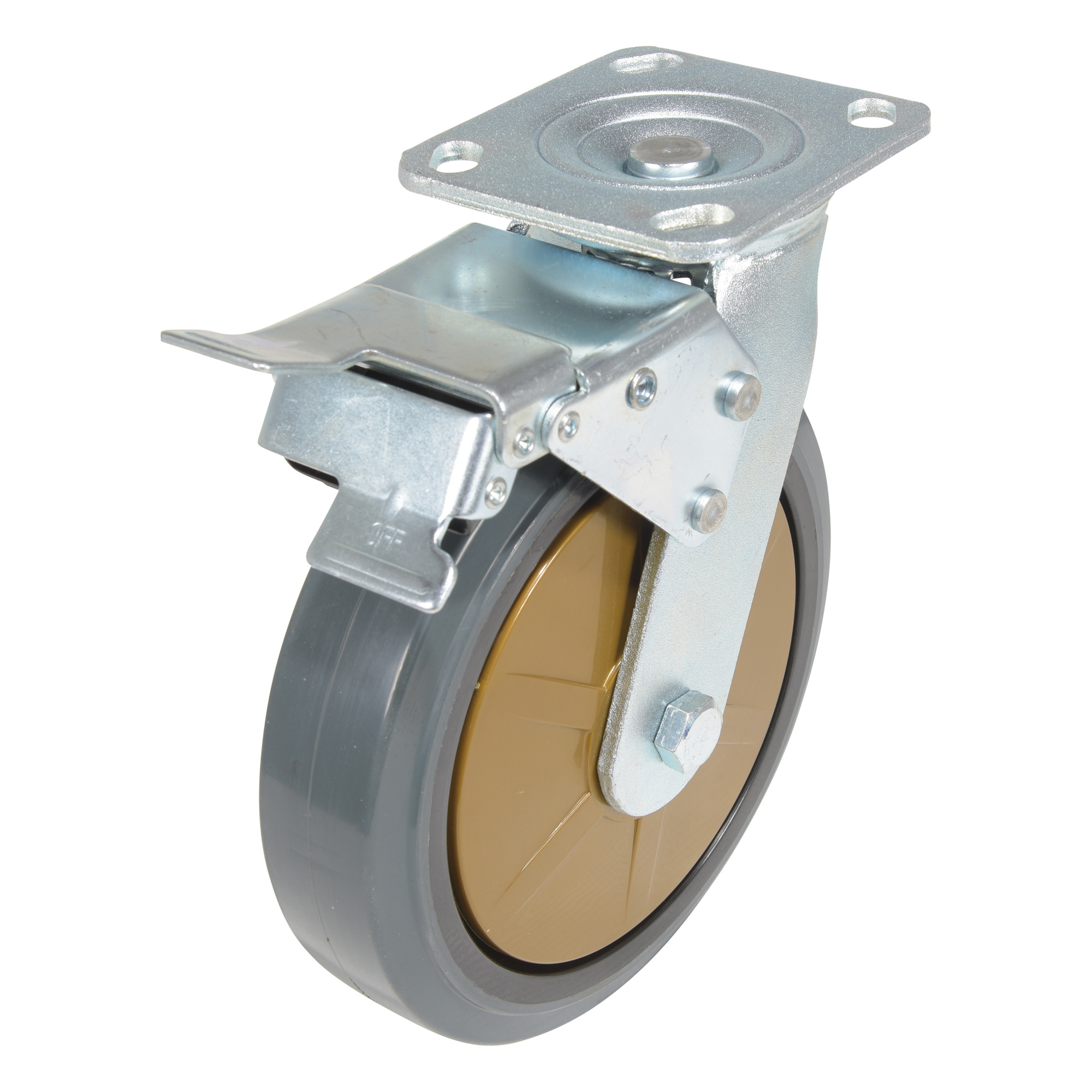 Vestil Rubber Swivel With Total Brake Caster 8 In. Diameter x 2 In. Width 881 Lb. Capacity Dark Gray/Gold